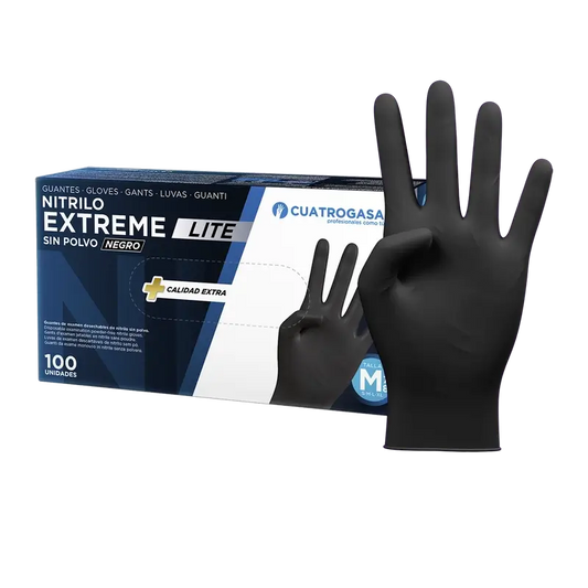 Luva Nitrílica Cuatrogasa Extreme Lite Preto M, 100 unidades