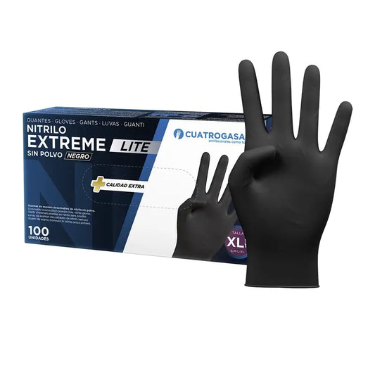 Luva Nitrílica Cuatrogasa Extreme Lite Preto Xl, 100 unidades