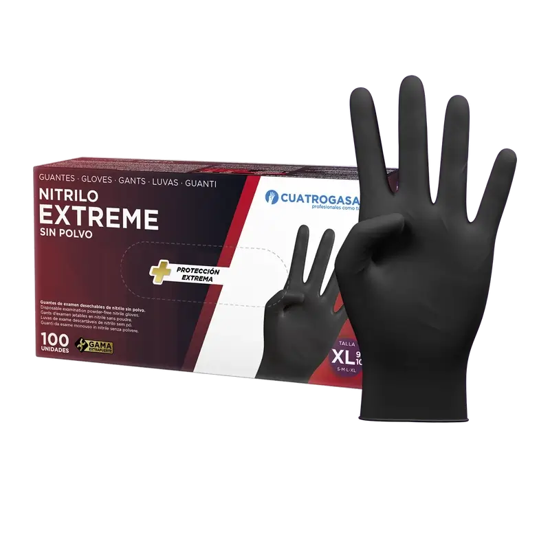 Luva de nitrilo Cuatrogasa Extreme Preto Xl, 100 unidades