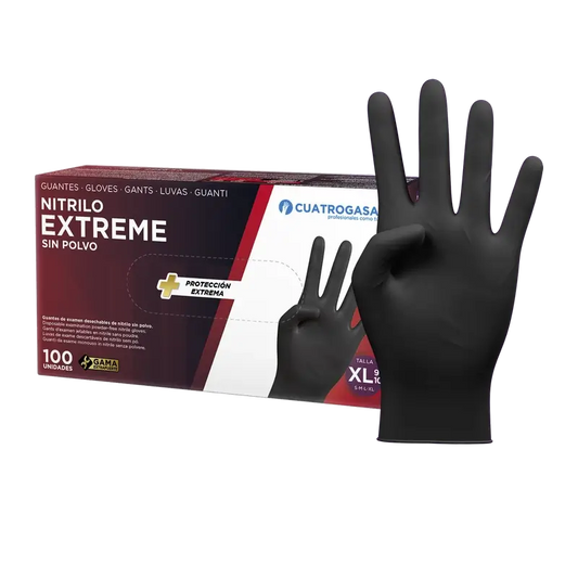 Luva de nitrilo Cuatrogasa Extreme Preto Xl, 100 unidades