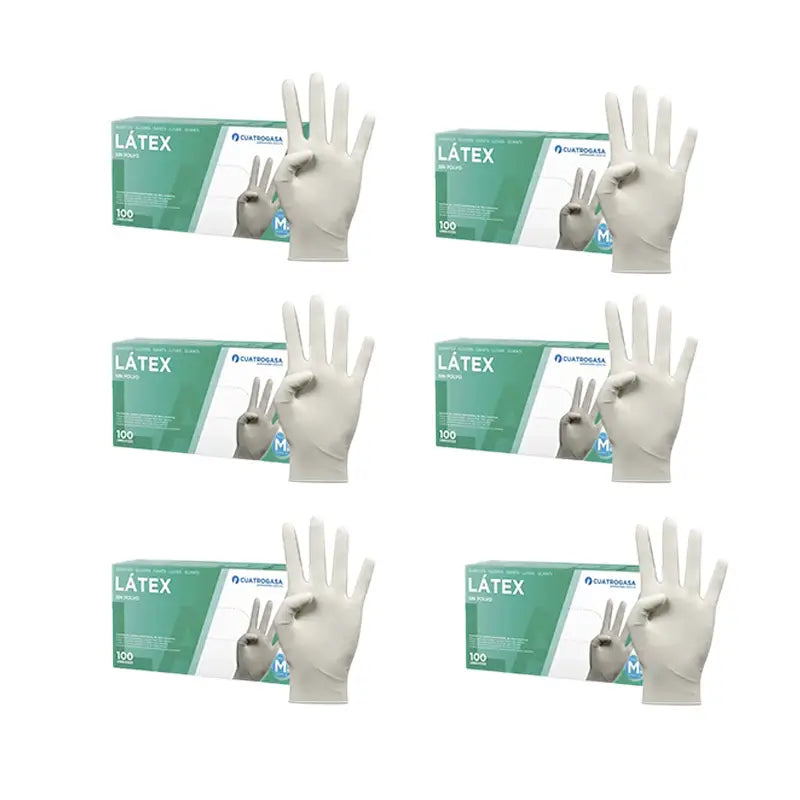 Cuatrogasa Luvas sem pó de látex Branco Tamanho M, 6X100 unidades