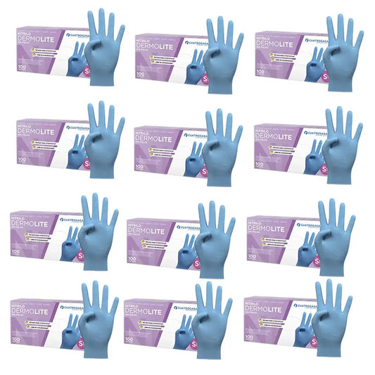 Cuatrogasa Dermolite Luvas de nitrilo sem pó Azul Tamanho S, 12X100 unidades