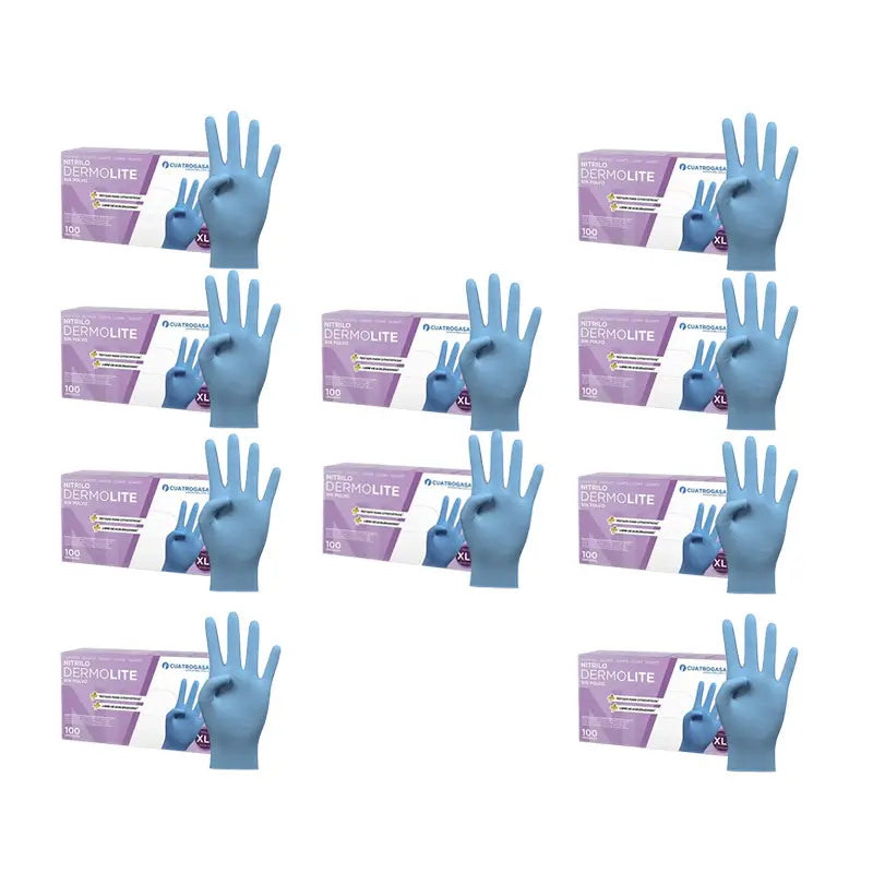 Cuatrogasa Dermolite Luvas de nitrilo sem pó Azul Tamanho Xl, 10X100 unidades
