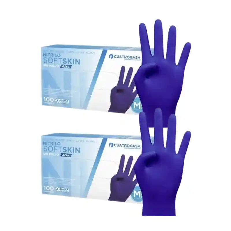 Cuatrogasa Nitrilo Softskin Powder Free Gloves Azul Tamanho M, 2X100 unidades