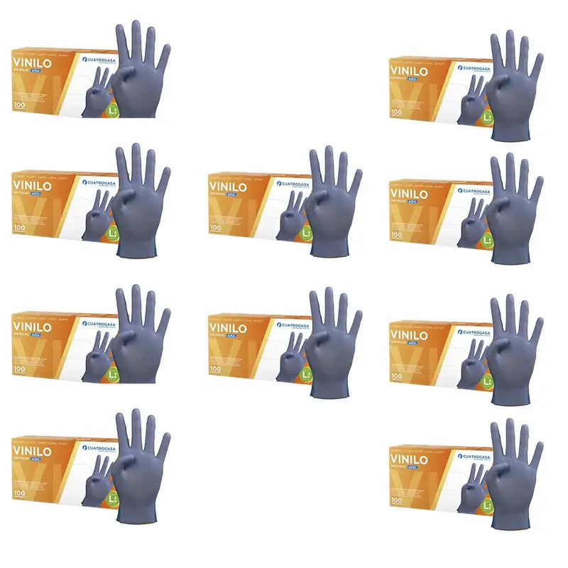 Cuatrogasa Luvas de vinilo sem pó Azul Tamanho L, 10X100 unidades