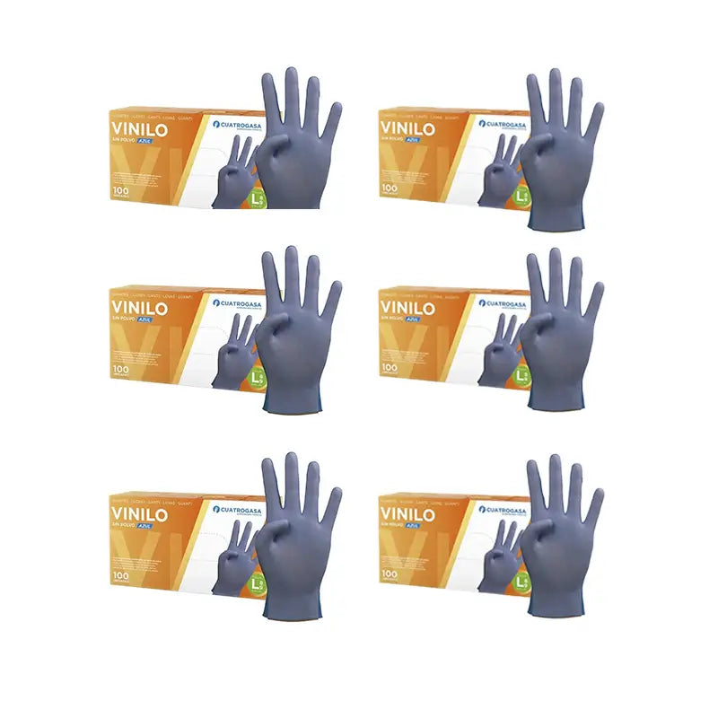 Cuatrogasa Luvas de vinilo sem pó Azul Tamanho L, 6X100 unidades