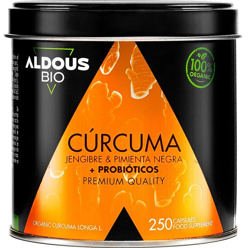 Aldous Bio Turmeric com Gengibre e Pimenta Preta com Probióticos, 250 cápsulas