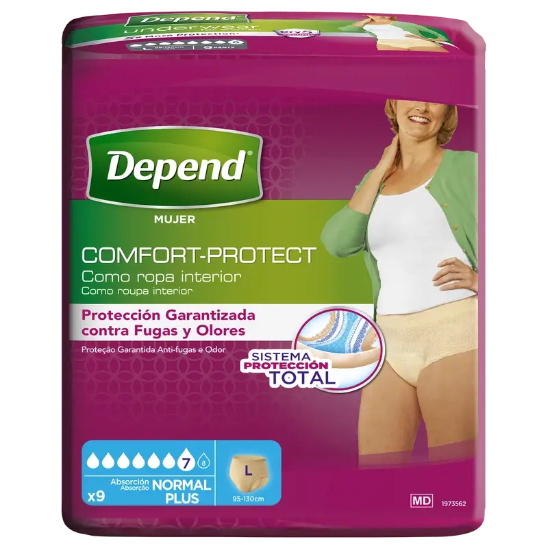 Depend Normal L Fralda de Adulto para Mulher, 9 unidades.
