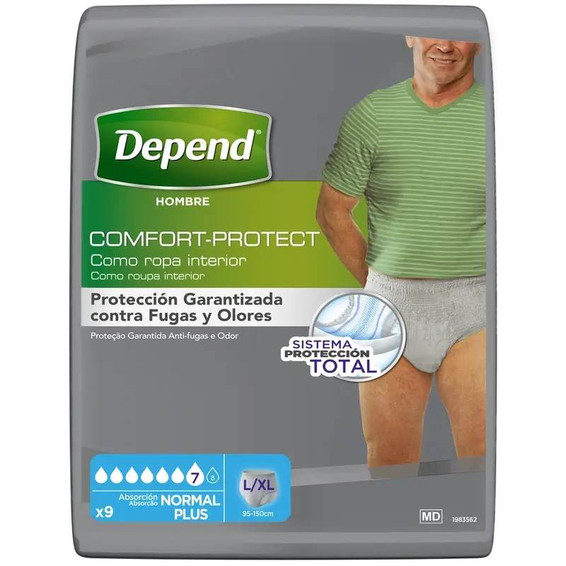 Depend Normal L/Xl Fralda masculina para adultos , 9 peças