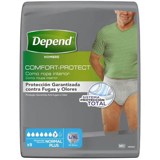 Depend Normal L/Xl Fralda masculina para adultos , 9 peças