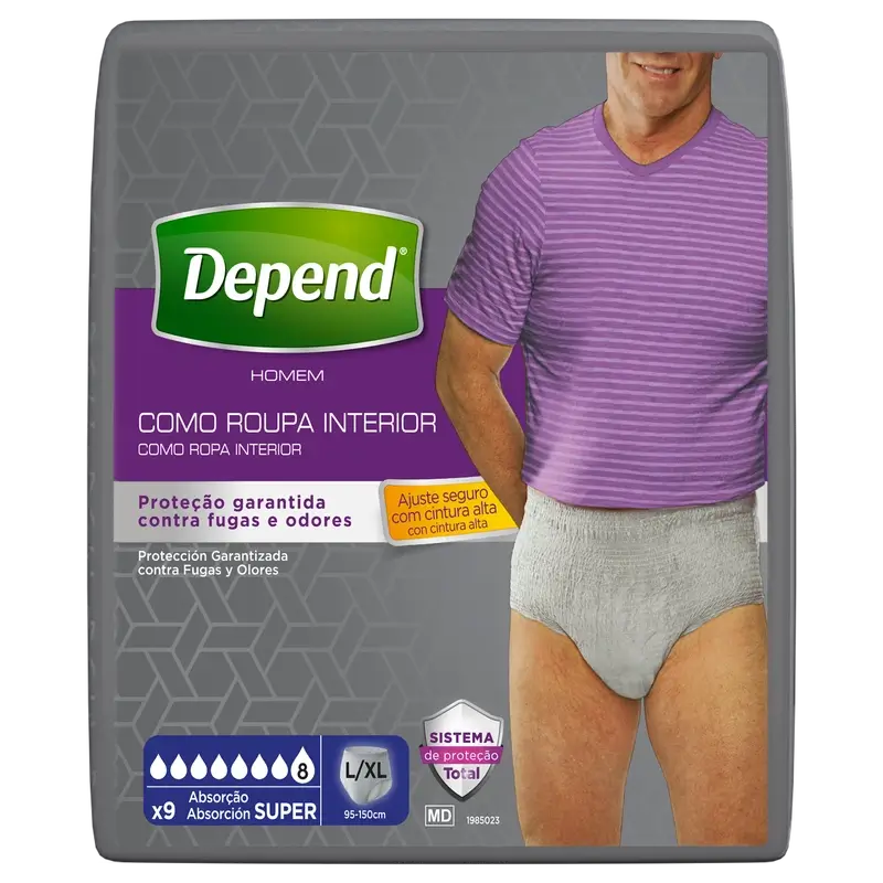 Depend Super L/Xl Fralda masculina para adultos , 9 peças.
