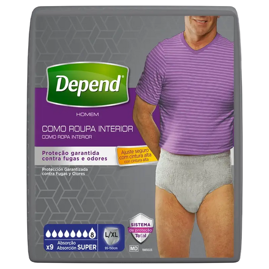 Depend Super L/Xl Fralda masculina para adultos , 9 peças.