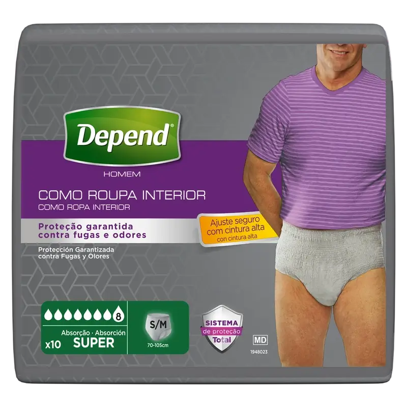 Depend Super S/M Fralda masculina para adultos , 10 unidades.