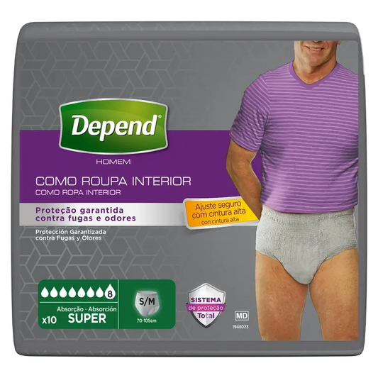Depend Super S/M Fralda masculina para adultos , 10 unidades.