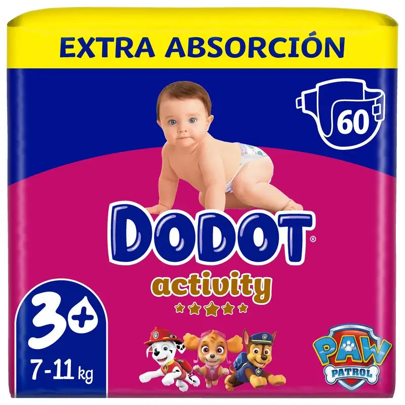 Dodot Activity Tamanho 3 Extra Jumbo (7-11Kg), 60 fraldas