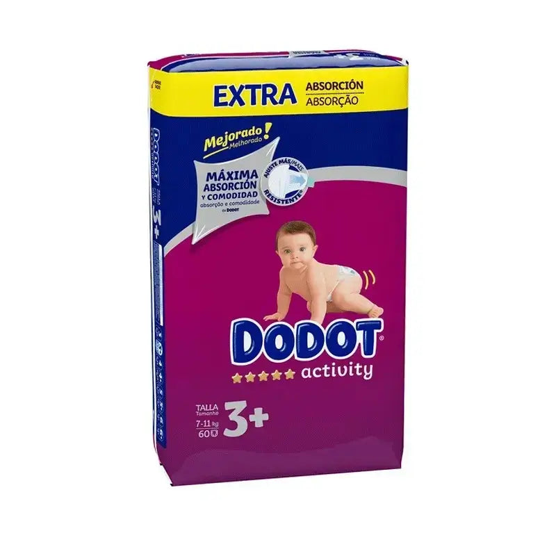 Dodot Activity Tamanho 3 Extra Jumbo (7-11Kg), 60 fraldas