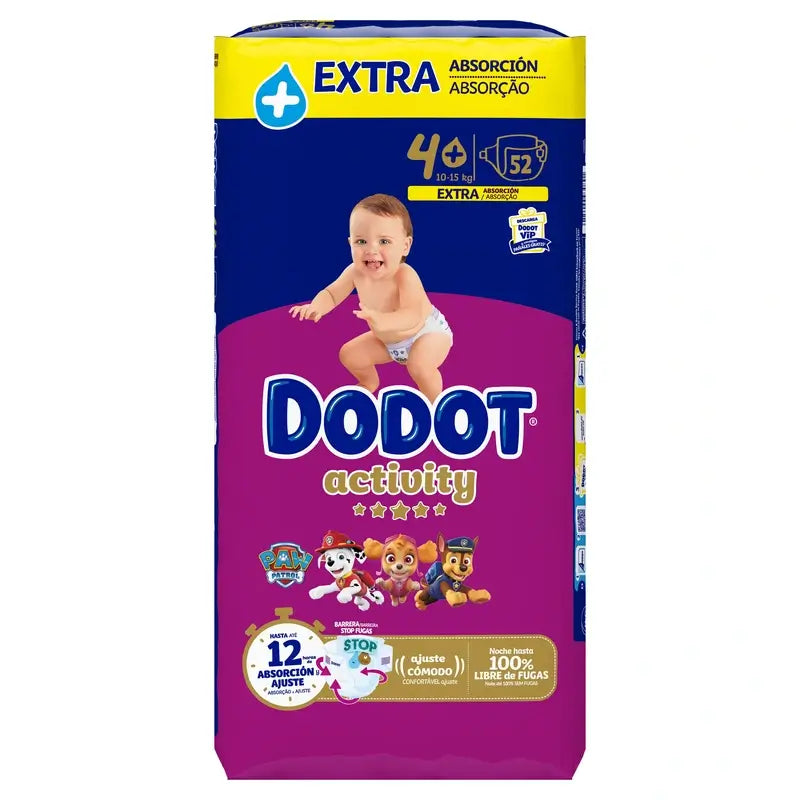 Dodot Activity Tamanho 4+ Extra Jumbo (10-15Kg), 52 fraldas