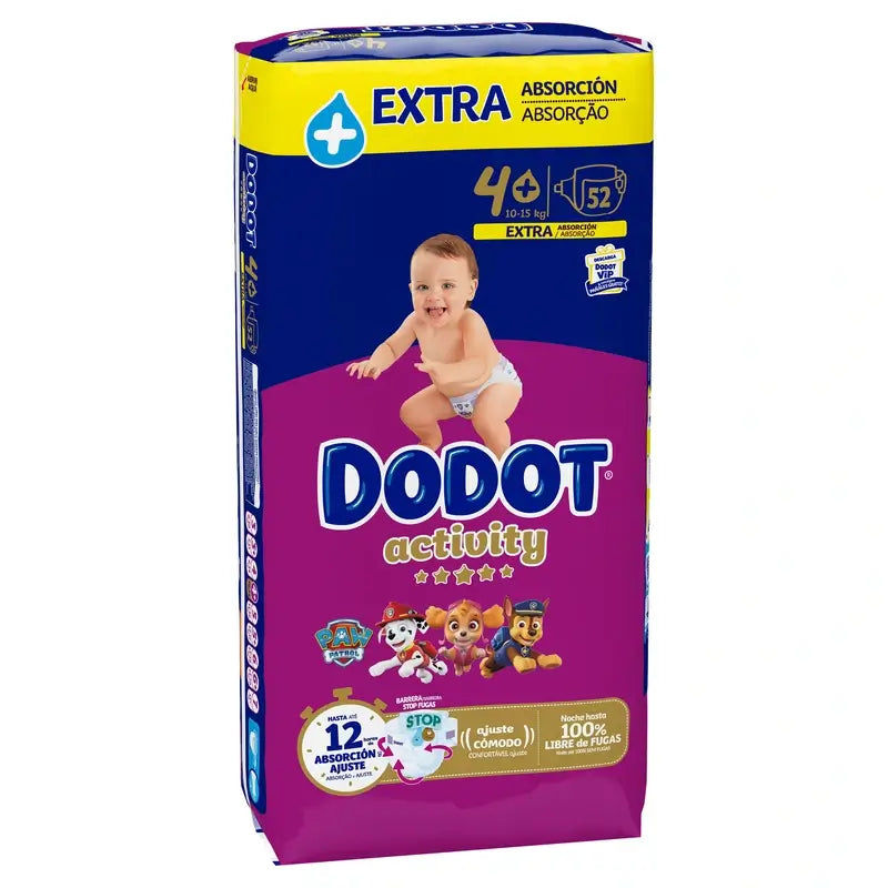 Dodot Activity Tamanho 4+ Extra Jumbo (10-15Kg), 52 fraldas