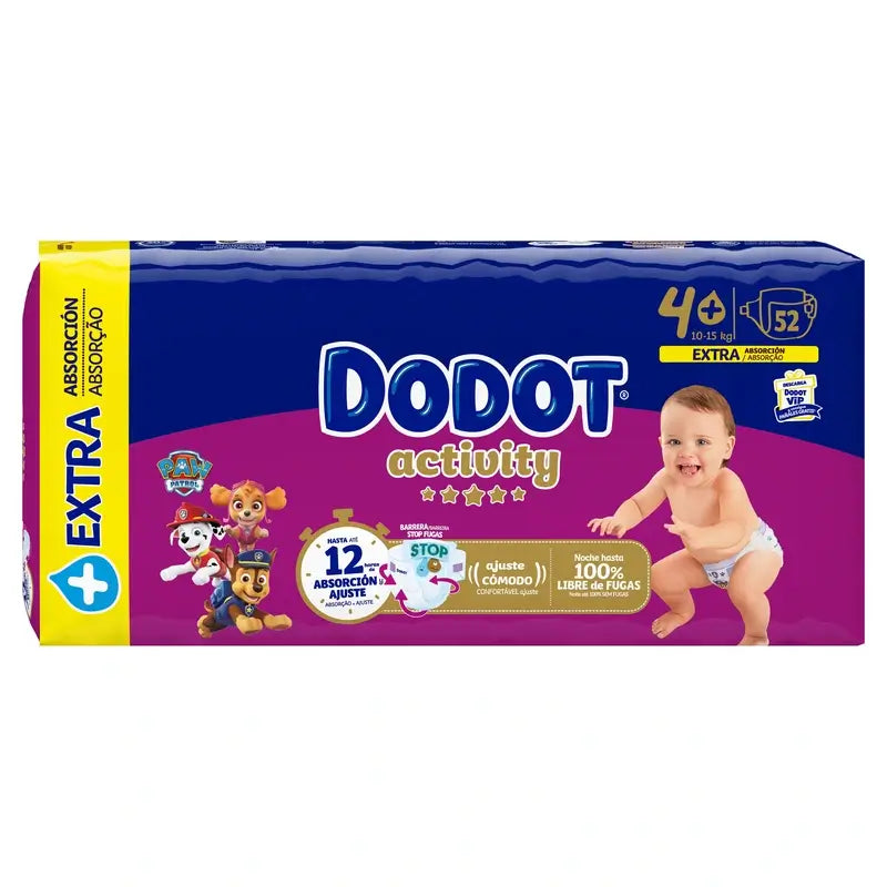 Dodot Activity Tamanho 4+ Extra Jumbo (10-15Kg), 52 fraldas