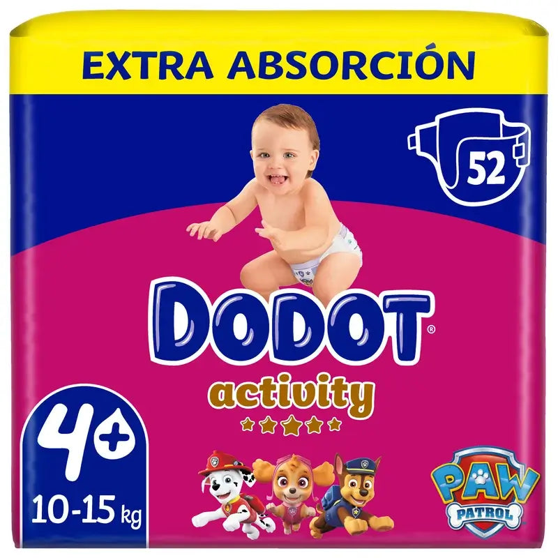 Dodot Activity Tamanho 4+ Extra Jumbo (10-15Kg), 52 fraldas