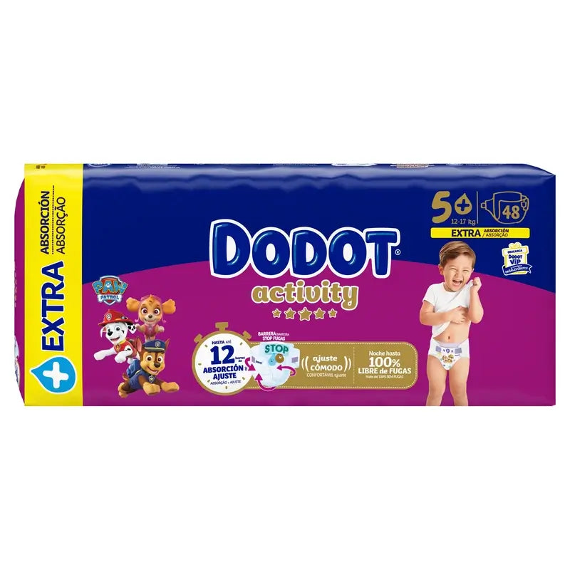 Dodot Activity Tamanho 5+ Extra Jumbo (12-17 Kg), 48 fraldas