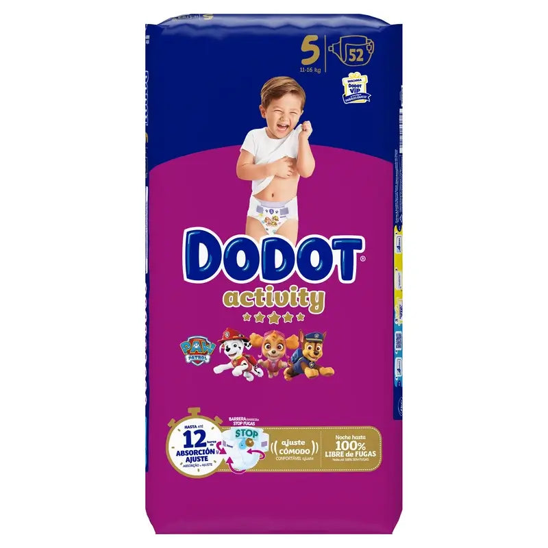 Dodot Activity Tamanho 5 (12-16 Kg), 52 fraldas