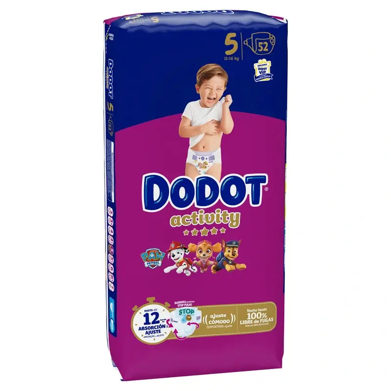 Dodot Activity Tamanho 5 (12-16 Kg), 52 fraldas