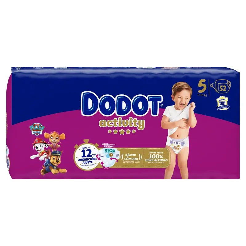 Dodot Activity Tamanho 5 (12-16 Kg), 52 fraldas