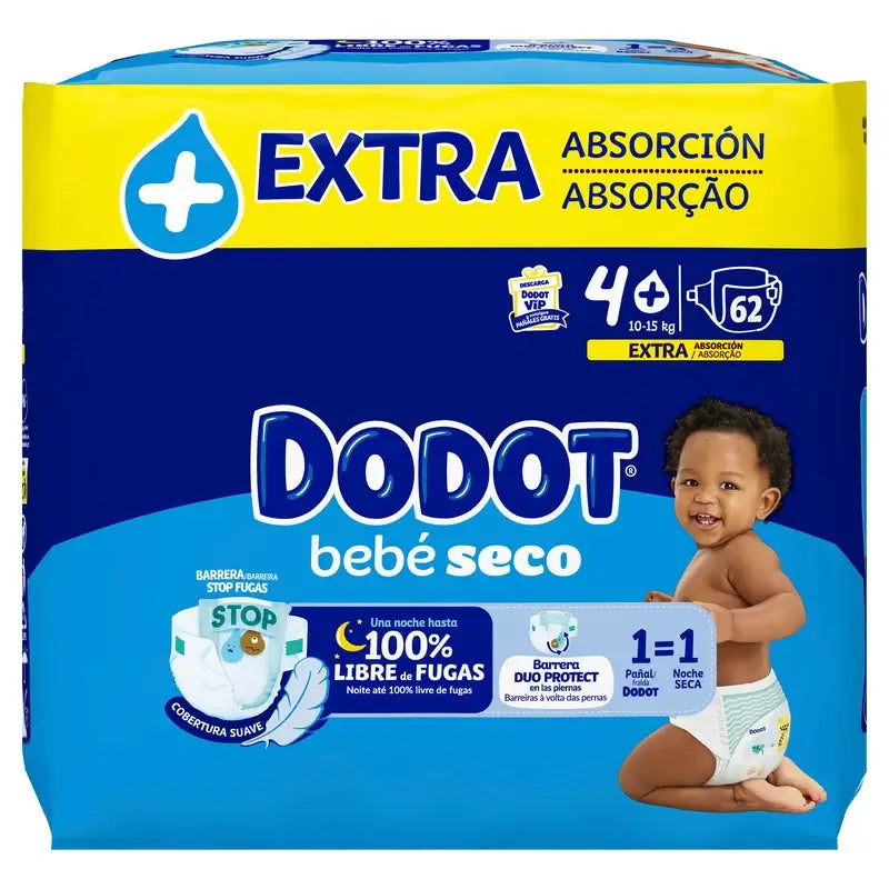 Dodot Baby Dry Tamanho 4 (10-15 kg), 62 fraldas