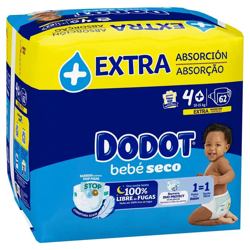 Dodot Baby Dry Tamanho 4 (10-15 kg), 62 fraldas