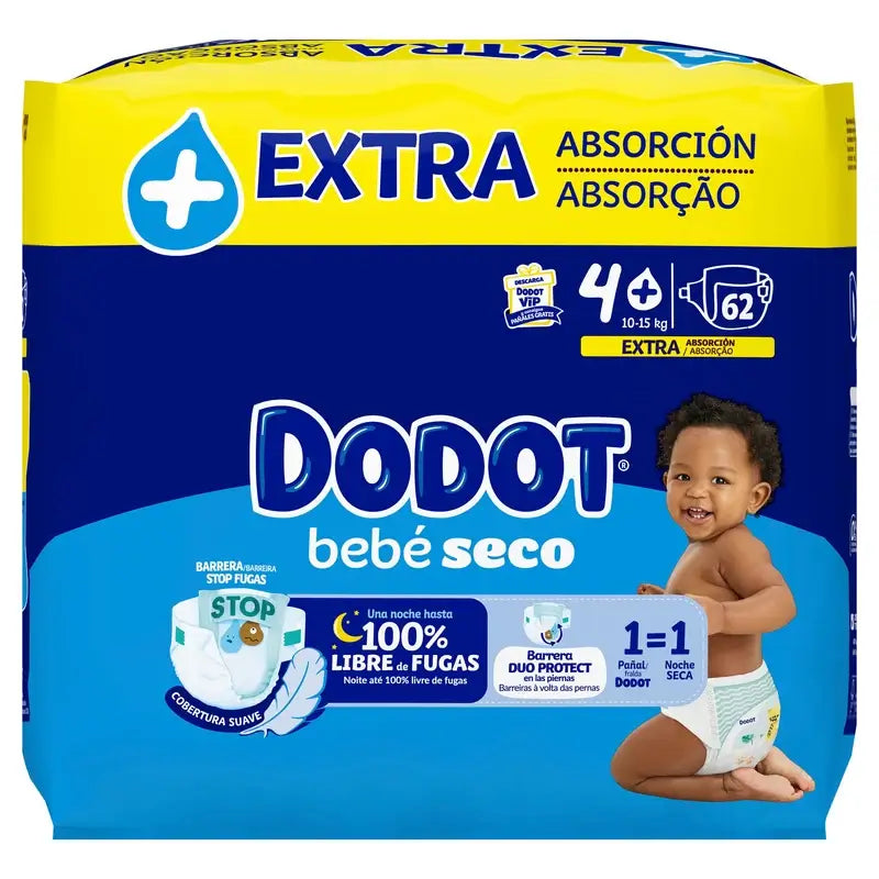 Dodot Baby Dry Tamanho 4 (10-15 kg), 62 fraldas