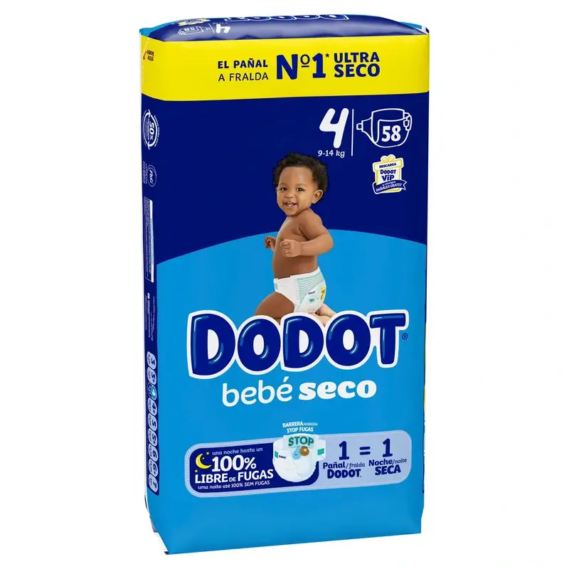 Dodot Baby Dry Tamanho 4 (9-14 Kg), 58 fraldas