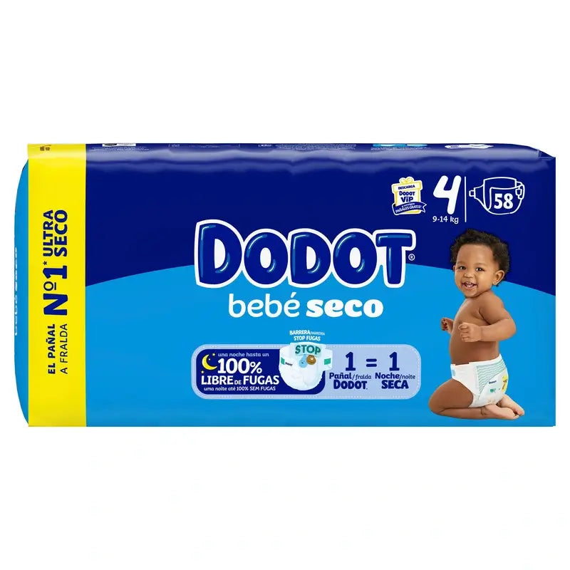 Dodot Baby Dry Tamanho 4 (9-14 Kg), 58 fraldas