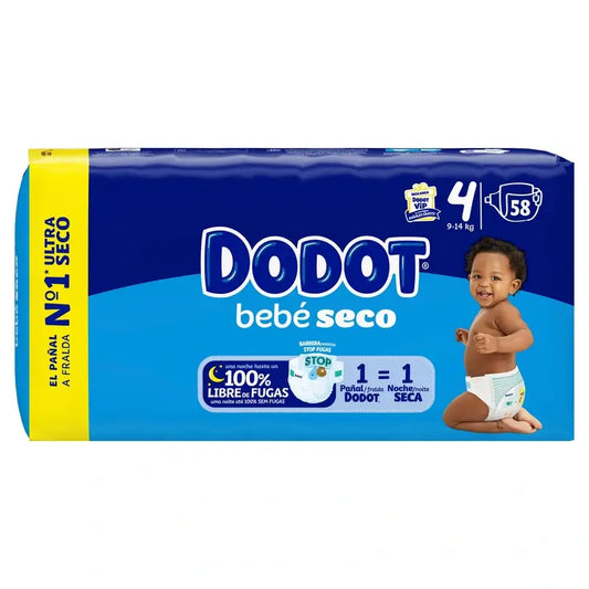 Dodot Baby Dry Tamanho 4 (9-14 Kg), 58 fraldas