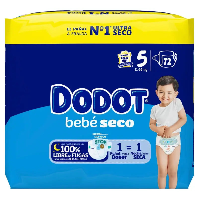 Dodot Baby Dry Tamanho 5 (11-16 Kg), 72 fraldas