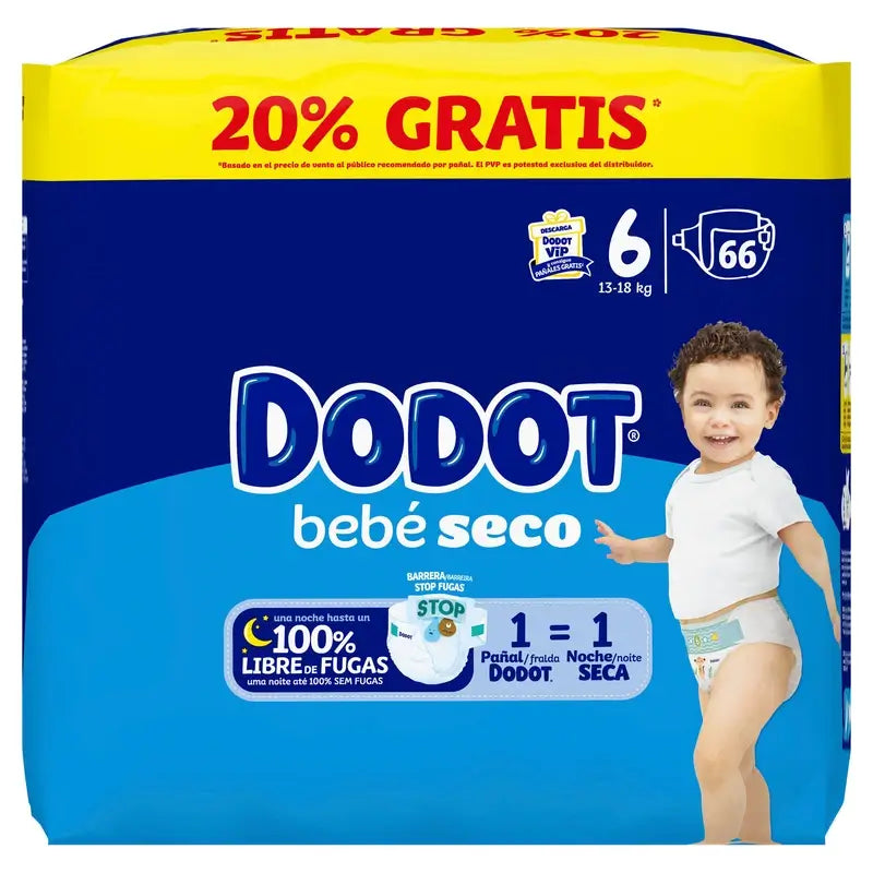 Dodot Baby Dry Tamanho 6, 13Kg-18Kg, 66 fraldas