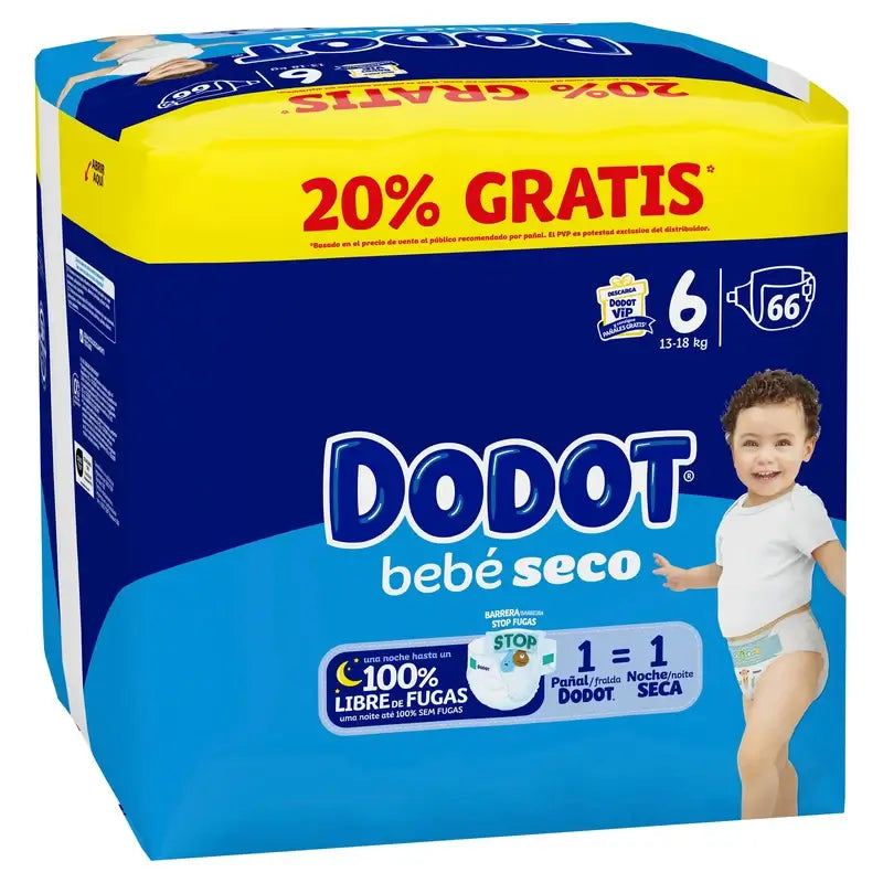 Dodot Baby Dry Tamanho 6, 13Kg-18Kg, 66 fraldas