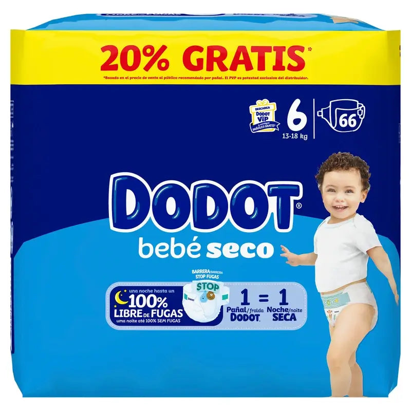 Dodot Baby Dry Tamanho 6, 13Kg-18Kg, 66 fraldas