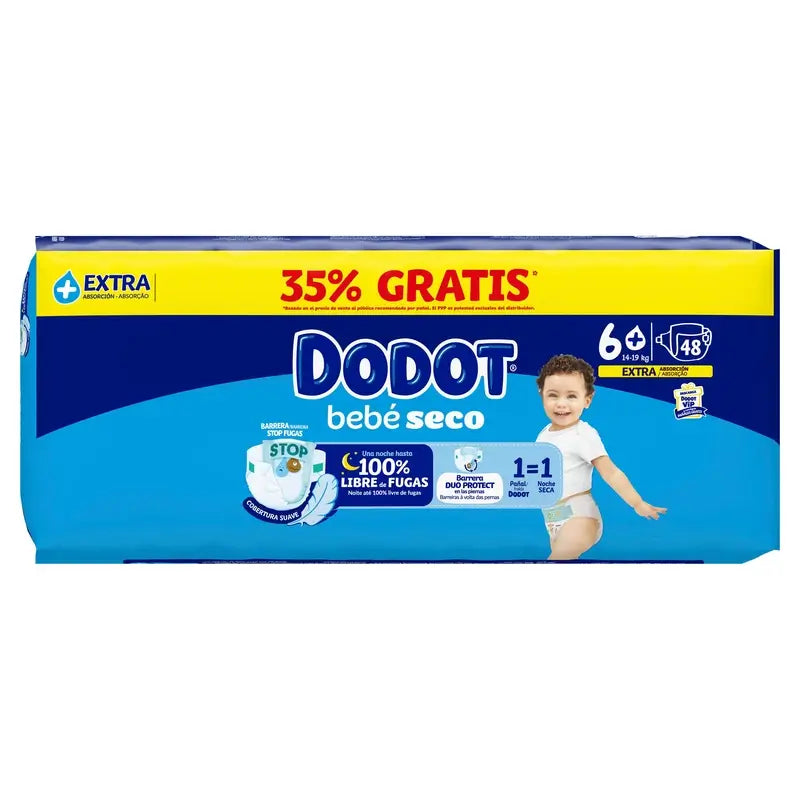 Dodot Baby Dry Tamanho 6+ (+14 Kg), 48 fraldas