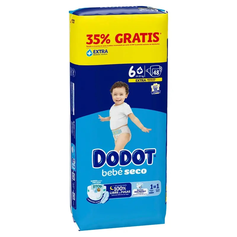 Dodot Baby Dry Tamanho 6+ (+14 Kg), 48 fraldas
