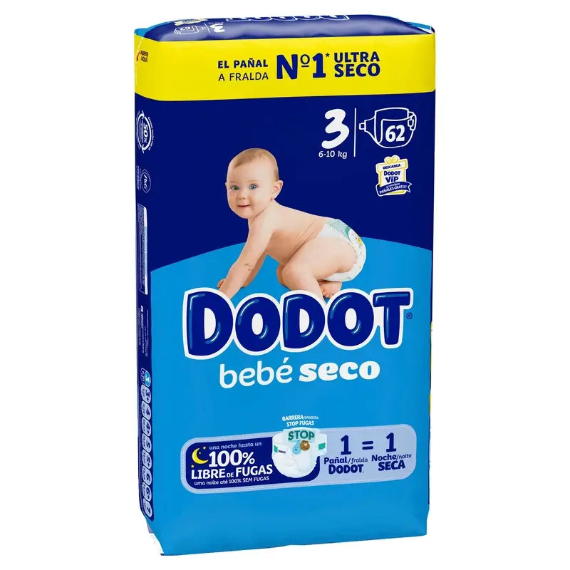 Dodot Baby Dry Fralda Tamanho 3 (6-10 kg) -62 unidades