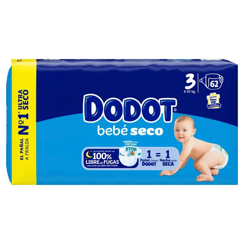 Dodot Baby Dry Tamanho 3 (6-10 kg), 62 fraldas