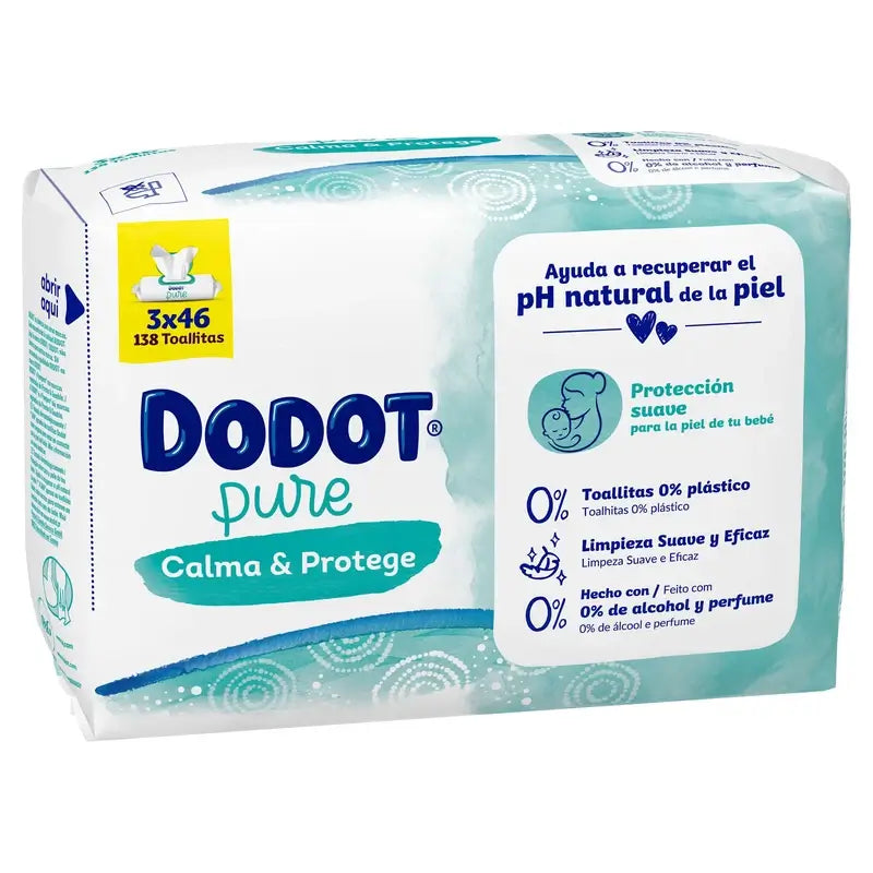 Dodot Pure Calm & Protect Toalhetes para bebés, 3 x 46 peças.