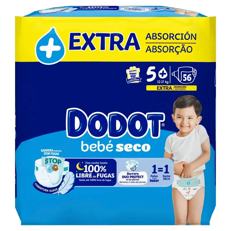 Dodot Baby Dry Baby Tamanho 5 Extra Jumbo, 56 fraldas