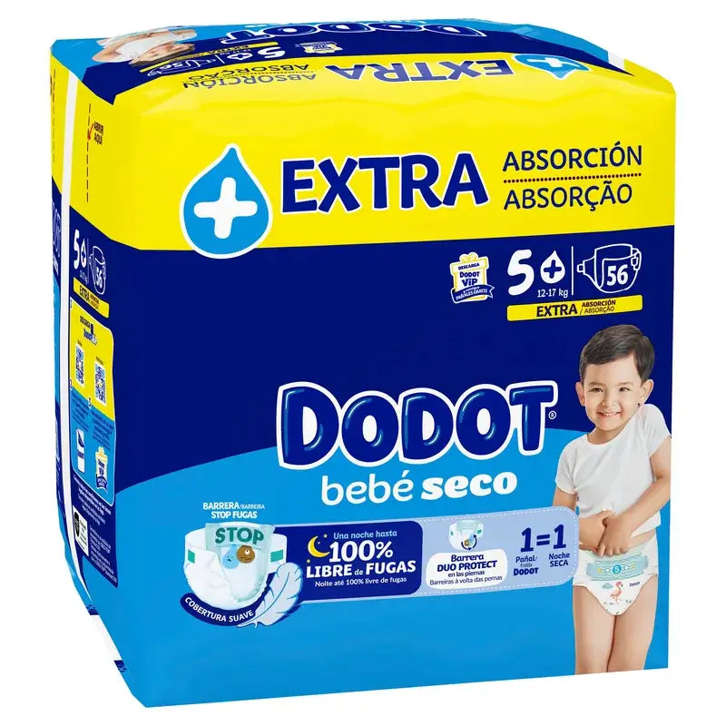 Dodot Baby Dry Baby Tamanho 5 Extra Jumbo, 56 fraldas