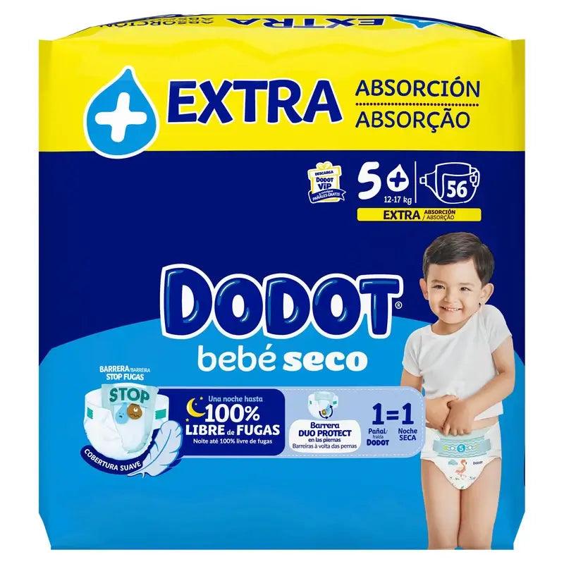 Dodot Baby Dry Baby Tamanho 5 Extra Jumbo, 56 fraldas