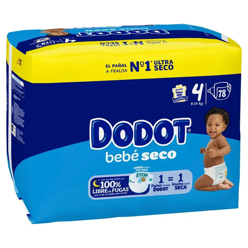 Dodot Baby Dry Tamanho 4 (9-14 Kg), 78 fraldas