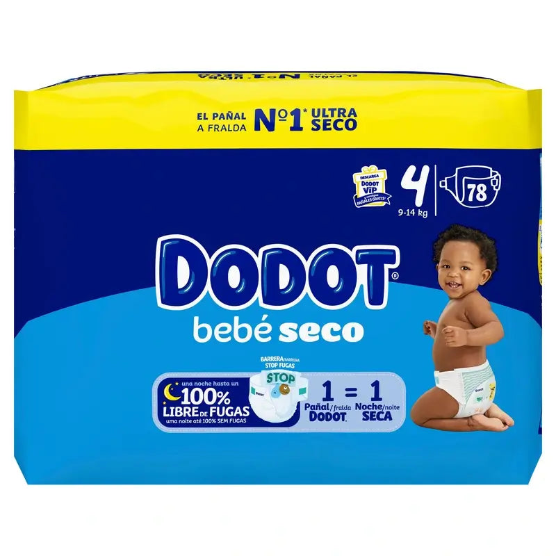 Dodot Baby Dry Tamanho 4 (9-14 Kg), 78 fraldas