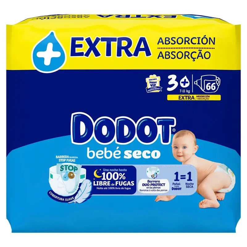 Dodot Baby Dry Tamanho 3+ (7-11 Kg), 66 fraldas