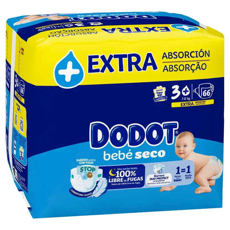 Dodot Baby Dry Tamanho 3+ (7-11 Kg), 66 fraldas